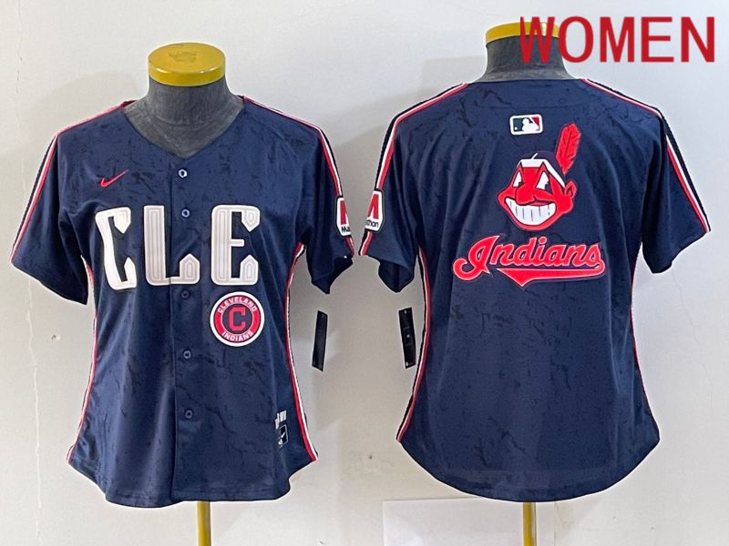 Women Cleveland Indians Blank Blue City Edition Nike 2024 MLB Jersey style 12->women mlb jersey->Women Jersey